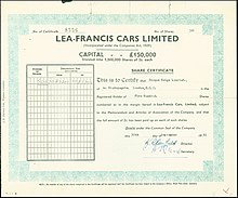 Share of the Lea-Francis Cars Ltd., issued 30. September 1961 Lea-Francis Cars Ltd 1961.jpg