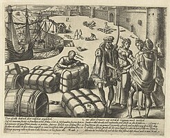 Leugen en Bedrog verstoren een zakelijke transactie (prent door Hendrick Goltzius uit 1597)
