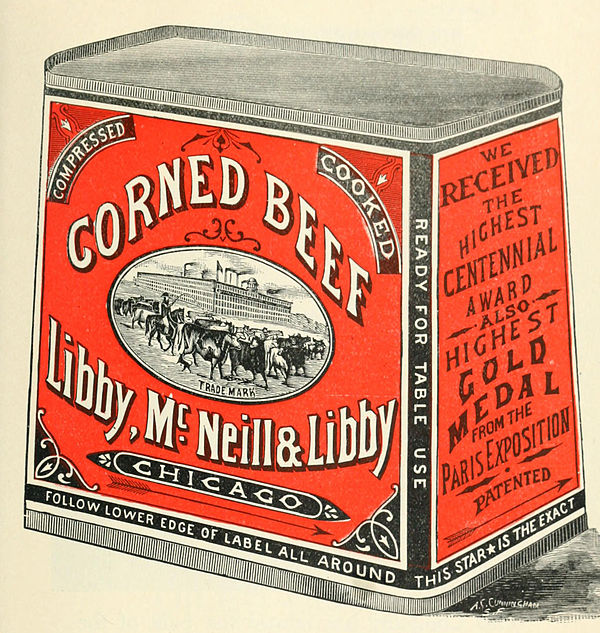 A 1898 illustration of tin of corned beef produced by Libby's