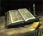 Still Life with Open Bible, Extinguished Candle and Novel also Still Life with Bible, 1885, Van Gogh Museum, Amsterdam, Netherlands (F117)