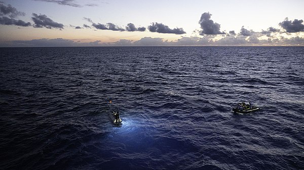 The submersible Limiting Factor floating on the surface of the Atlantic Ocean after the six hour dive to the Bottom of the Puerto Rico Trench.