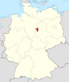 Mapa de Alemania, la posición del distrito de Helmstedt resaltada