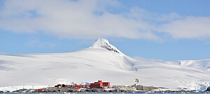 Mount Jacquinot with the Chilean Bernardo O'Higgins station in the foreground