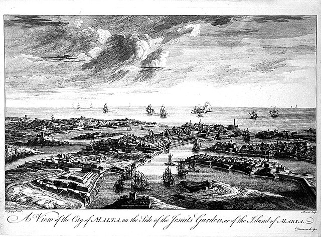 View of the Grand Harbour in c. 1725, with the Floriana Lines visible to the left
