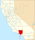 Harta statului California indicând comitatul Los Angeles