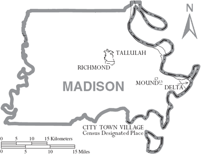 Map of Madison Parish, Louisiana With Municipal Labels