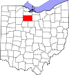 Mapa de Ohio con la ubicación del condado de Seneca