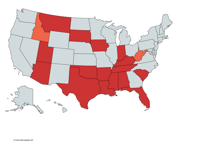 Map of current or proposed state laws which ban Transgender athletes from participating in the sport of their gender identity:    Law enacted which bans trans athletes from participating in sport under their gender identity; enforces gender classifications in sports based on "original" registered biological sex   Law preventing trans athletes from participating in sport in their gender identity enacted, but currently blocked from enforcement via court order[300][301]