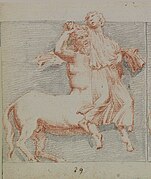 Drawing of centaur and a woman.