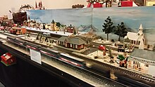 The Polar Express in front of the Village in the model train layout at the Bedford Museum & Genealogical Library Model Trains at the Bedford Museum & Genealogical Library.jpg