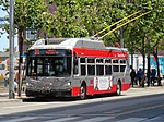 Muni route 21 trolleybus at Ferry Plaza, July 2019.JPG