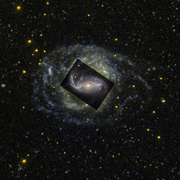 File:NGC 1672 Hubble GALEX WikiSky.jpg