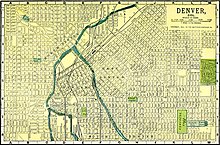 In this 1905 map, the rivers and parks are at the top of the visual hierarchy due to color contrast and size, the title stands out due to size and alignment, and to a lesser degree, the central city stands out due to character, because the angled street pattern contrasts with the rest of the grid. Even the empty space in West Denver attracts attention due to its contrast with the overall complexity of the map and its central position. The individual streets and their names are at the bottom of the visual hierarchy due to lack of contrast, even though that was probably the intended primary purpose of the map. NIE 1905 Denver.jpg