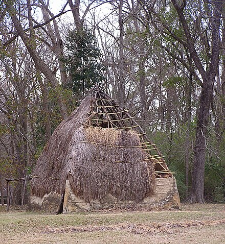 A modern reconstruction of a traditional Natchez dwelling at the Grand Village of the Natchez in Adams County, Mississippi