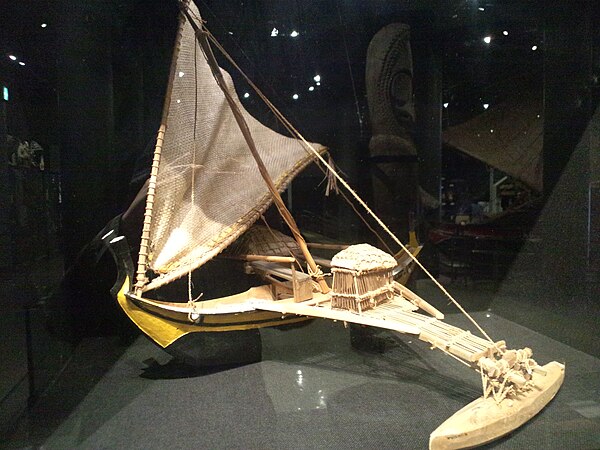 Model of a wa, a single-outrigger vessel, from Woleai in the National Museum of Ethnology (Japan)