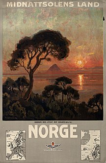 Midnattsolens Land, 1905-10. Plakat for Norges Statsbaner
