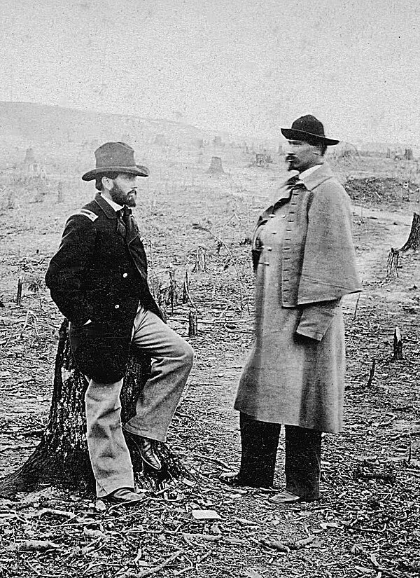 Orville E. Babcock (left) and Orlando M. Poe (right), Union Engineers in Ft. Sander's salient. Photograph by Barnard, 1863–1864.