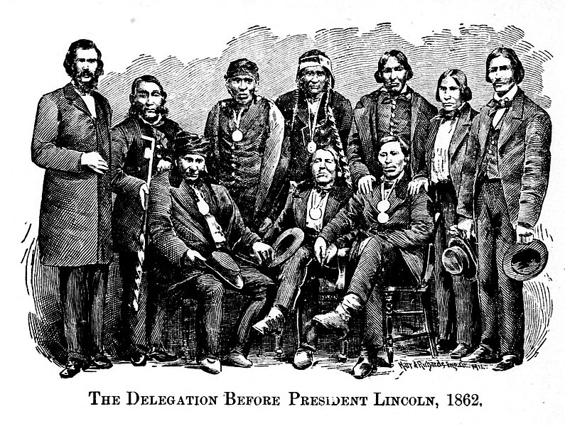 File:Ojibwe Chippewa The Delegation Before President Lincoln 1862.jpg