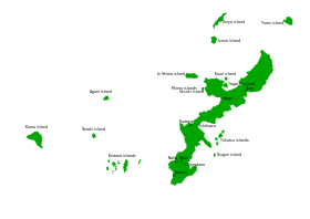 Mapa de las islas (sin incluir las islas Daito)