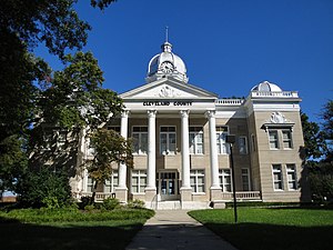 Die Westseite des alten Gerichtsgebäudes von Cleveland County, Shelby