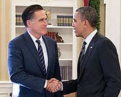 Romney meets with President Obama at the White House after the 2012 presidential election.