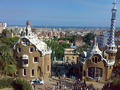 Entrance buildings in Parc Güell by Antoni Gaudí in Barcelona (1900–1914)