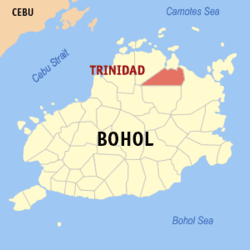 Mapa ng Bohol na nagpapakita sa lokasyon ng Trinidad.