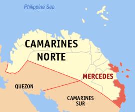 Mercedes na Camarines Norte Coordenadas : 14°6'33.48"N, 123°0'39.24"E