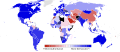 Map of Polity IV 2011 data displaying the POLITY score, obtained by subtracting the authoritarian score of a country from the respective democracy score. Darkest red is the lowest score (-10), darkest blue the highest(10), purple is zero.