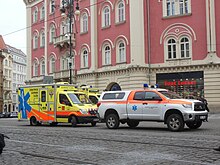 Czech ambulance vehicles Praha, namesti Republiky, vozy ZZS.jpg