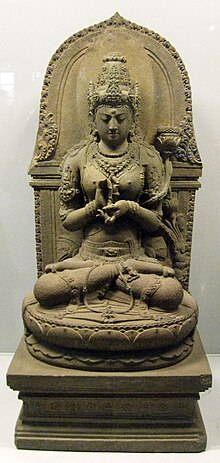 Prajnaparamita, the Buddhist goddess of transcendental wisdom, is the masterpiece of ancient Java art, displayed in treasure room. Prajnaparamita Java Front.JPG