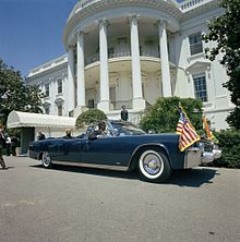 1961 Lincoln Presidential State car SS-100-X with US President John F. Kennedy and Indian President Dr. Sarvepalli Radhakrishnan outside the White House in June 1963