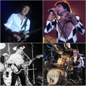 Queen members Brian May, Freddie Mercury, John Deacon and Roger Taylor received the award for Outstanding Contribution to British Music. Queen - montagem - new.png