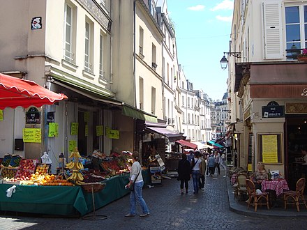 The rue Mouffetard hosts an ongoing open air market