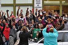 Group of people in Shaw, St. Louis with their hands raised in October 2014 Shaw Day 2 Photo 4.jpg