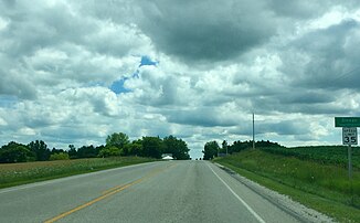 Looking south at the sign for Slovan on CTH-T