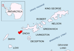 Разположение на остров Сноу, Южни Шетлъндски острови