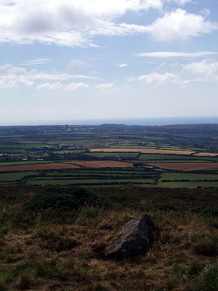 The parish of St Buryan as seen looking south from Chapel Carn Brea, the highest point in the parish