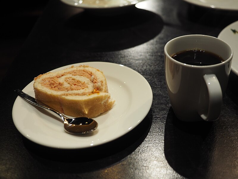 File:Swiss roll and coffee at Red Onion.jpg