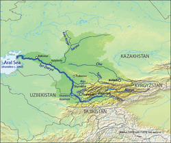 Localização do rio Sir Darya, do qual o Kara Darya é afluente