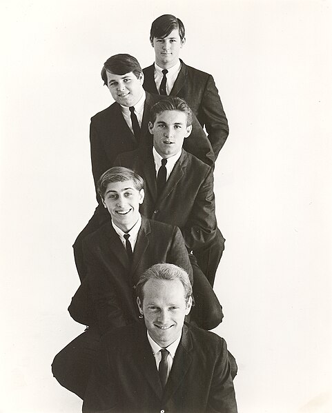 The Beach Boys in 1963; top to bottom: Brian Wilson, Carl Wilson, Dennis Wilson, David Marks, Mike Love.