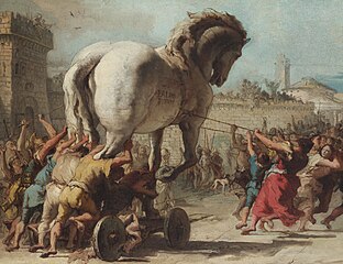 Troijan hevosta kuljetetaan Troijaan, 1760, Lontoo.