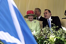 The Queen with Alex Salmond at the 2007 opening of the Scottish Parliament. There have been media reports and comments from politicians that she was privately against the idea of Scottish independence. The Queen at the Scottish Parliament (15429095202).jpg