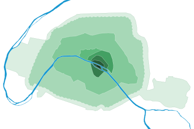 The city limits of Paris, from the 4th century to present
.mw-parser-output .legend{page-break-inside:avoid;break-inside:avoid-column}.mw-parser-output .legend-color{display:inline-block;min-width:1.25em;height:1.25em;line-height:1.25;margin:1px 0;text-align:center;border:1px solid black;background-color:transparent;color:black}.mw-parser-output .legend-text{}
Gallo-Roman wall
First medieval wall
Wall of Philip II Augustus
Wall of Charles V
Wall of Louis XIII
Wall of the Ferme generale
Thiers wall
Today The city limits of Paris from the 4th century to 2015.svg