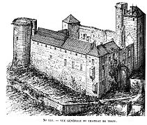 Le château de Thizy, dessin de Victor Petit.