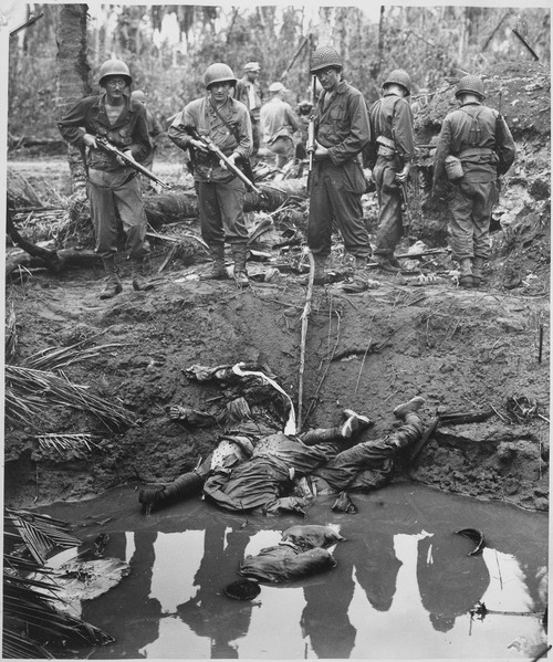 File:Three Japanese snipers elected to shoot it out during the battle for Leyte Island. Yankee bullets drilled the Nips... - NARA - 513207.tif