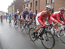 Tom Boonen (blue outfit, centre) during the race.
Credit: Lieven Gekiere Tom Boonen Tour de France 2007.jpg