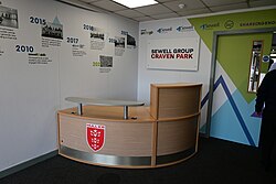 The desk of the lobby of the Roger Millward West Stand at Sewell Group Craven Park, Kingston upon Hull.