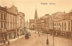 Tramvaj na Horním náměstí v Opavě (před r. 1913)