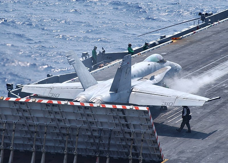 File:US Navy 030510-N-6187M-004 An F-A-18 Hornet prepares to launch from one of four steam driven catapults aboard USS Enterprise (CVN 65).jpg